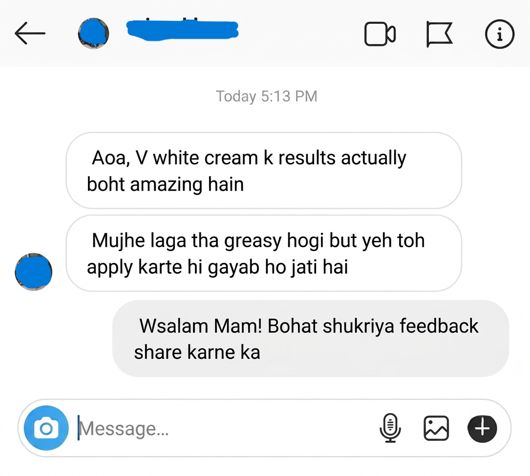 v white cream results